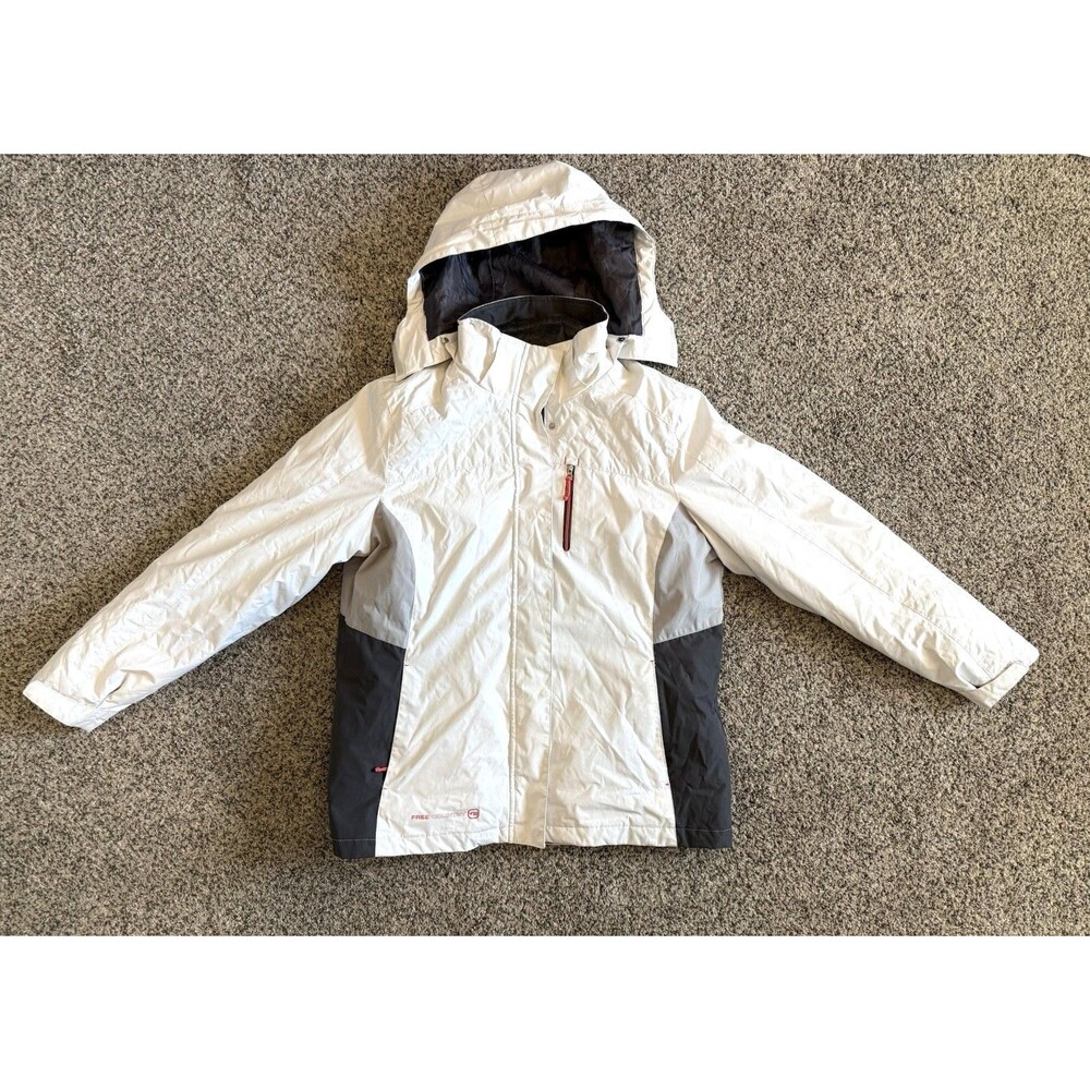 Free Country Radiance 3-in-1 Winter Coat Size Large Parka Jacket White Gray Pink